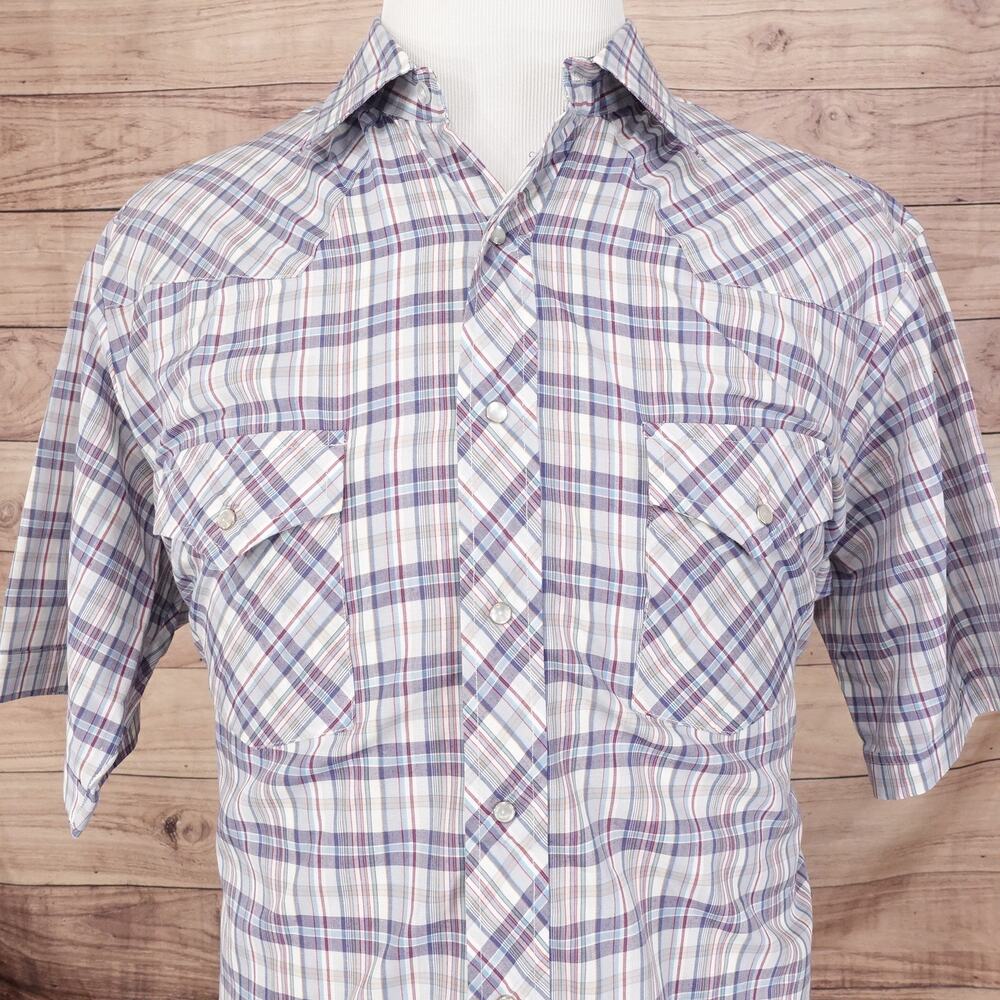 HOLT WESTERN WEAR SHORT SLEEVE PLAID‎ PEARL SNAP BUTTON UP WESTERN SHIRT XL READ